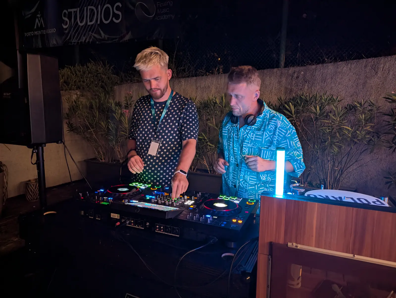 Back-to-back DJ set at Porto Montenegro Studios in the evening